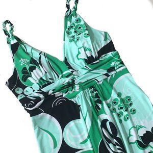 Bisou Bisou Green/Black Floral Long Dress